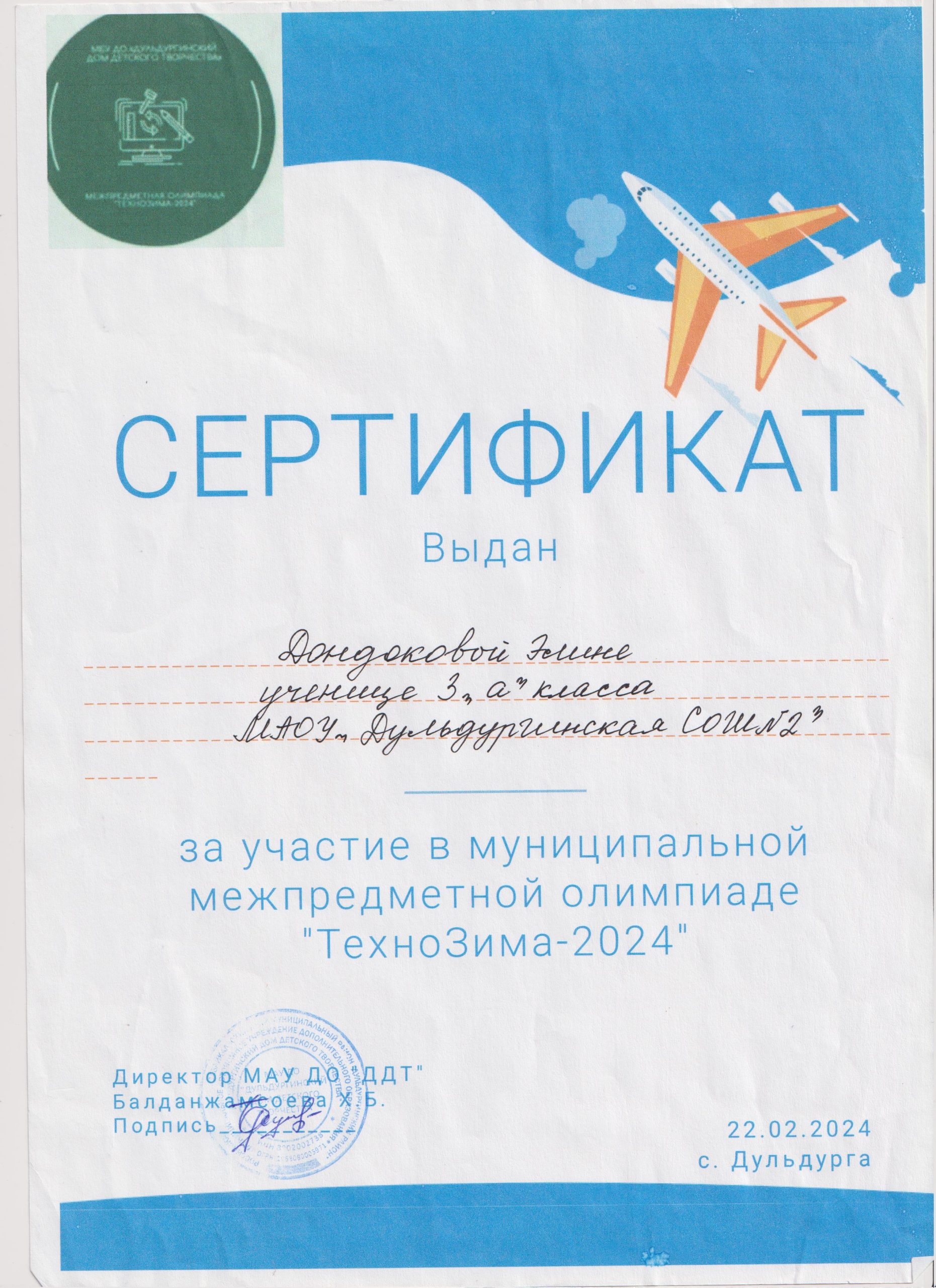 сертификат Технозима Элина 001